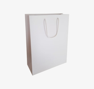 White paper bags with fabric handles
