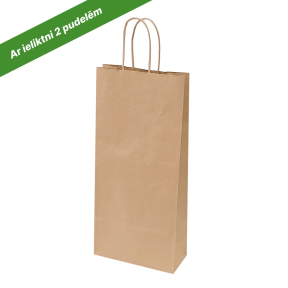 Brown paper bags with twisted handles and insert for 2 bottles