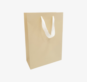 Beige paper bags with satin ribbon handles