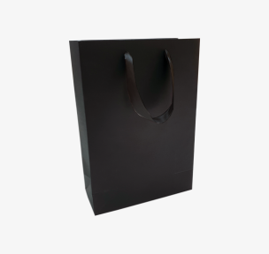 Black paper bags with satin ribbon handles